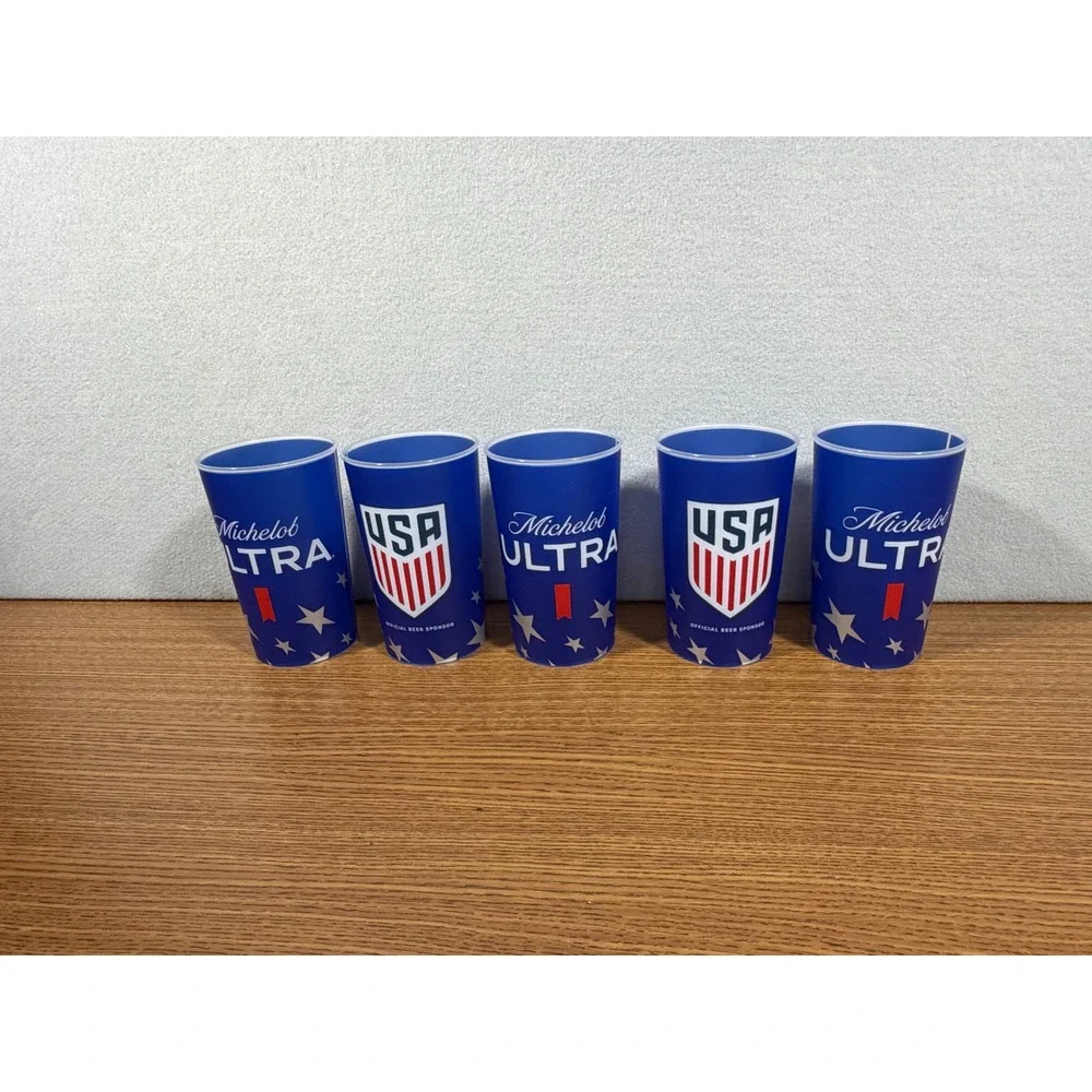 Michelob ULTRA Team USA Soccer Plastic Cups Blue Patriotic Stars Set of 5